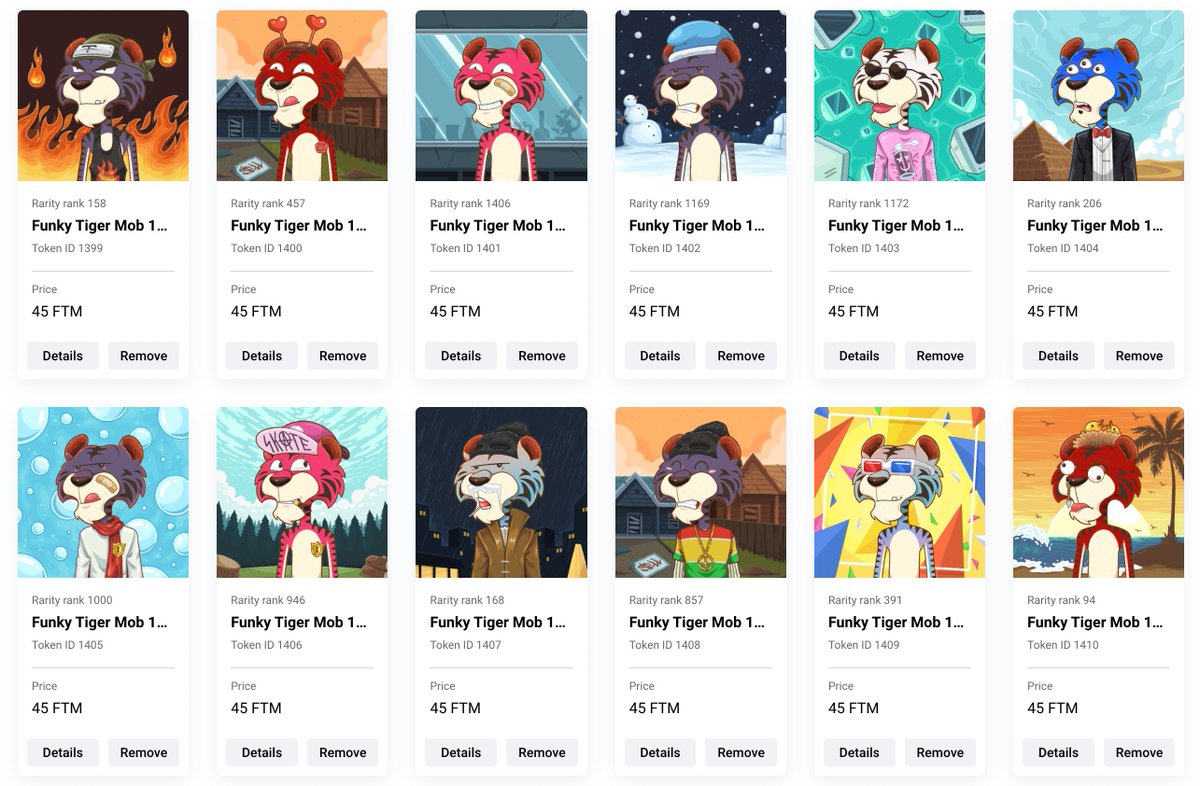FunkyTigerMob's tweet photo. As part of our #FullMintProject, we have just minted 25 Tigers and listed half of them on @nftkey for 45 $FTM!!
The rest will go on @paint_swap later today!
Once these 12 Tigers are sold, we will send 100 $FTM to one random buyer!
Some rare ones there! 👀 Check it out! https://t.co/azpnPrTDHD
