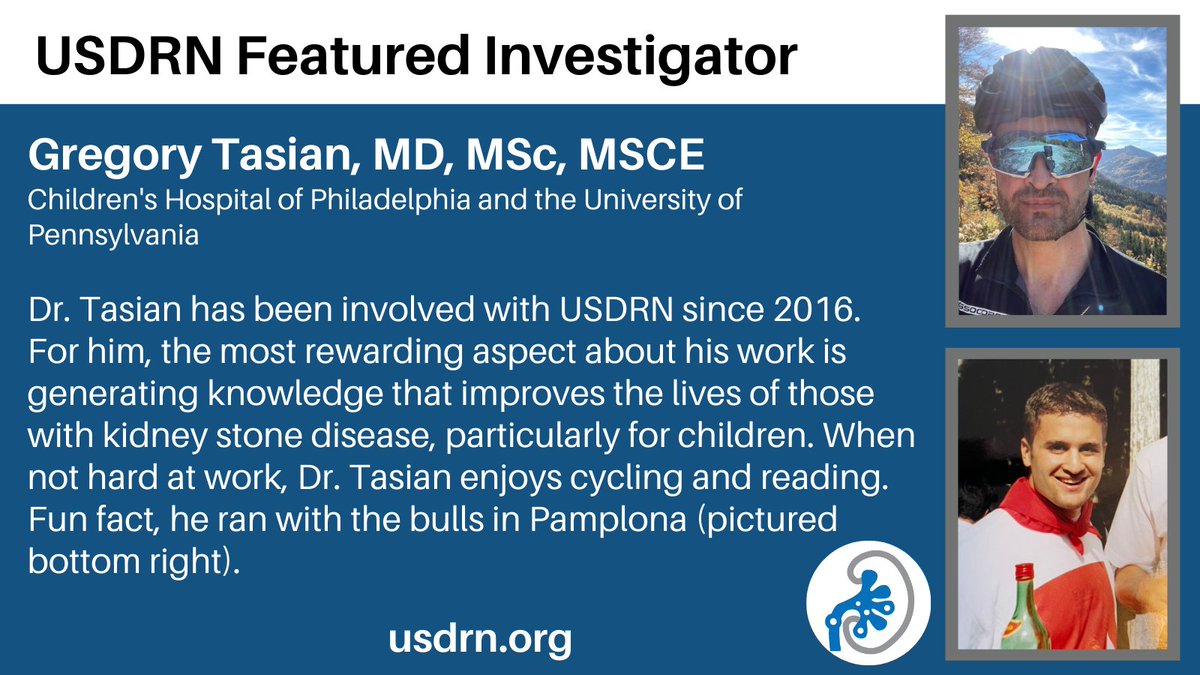 USDRN_Research's tweet photo. We want to highlight our spectacular #USDRN investigators! @GregoryTasian believes that USDRN does critical work to prevent #kidneystones with the largest #clinicaltrial in kidney stone disease. @ChildrensPhila @PennMedicine @PKIDS_Network Full profile at https://t.co/RbGm5K70vG. https://t.co/XW4ELWyD4w