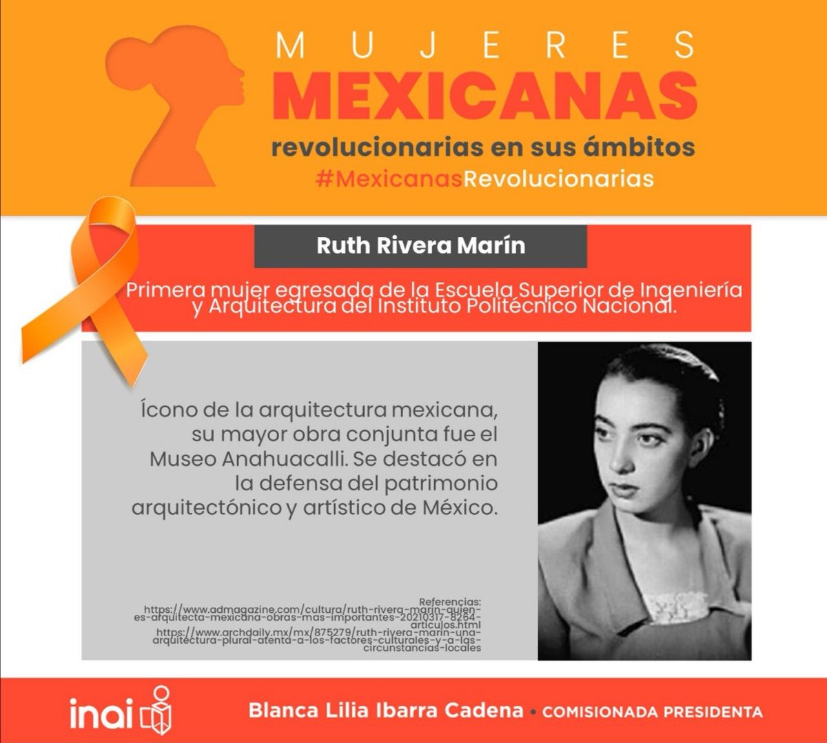 bl_ibarra's tweet photo. #MexicanasRevolucionarias
Ruth Rivera Marín

Ícono de la arquitectura en nuestro país, reconocida como la primera #Mujer en ingresar a la Escuela Superior de Ingeniería y Arquitectura del @IPN_MX. Incansable defensora y protectora del patrimonio arquitectónico y artístico de 🇲🇽. https://t.co/3pOW459tsp