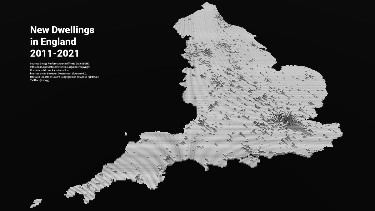mjlegg's tweet photo. #30DayMapChallenge Day 9: Monochrome

Energy Performance Certificate New Dwellings in England 2km grid map. Data source https://t.co/9QL5f0j2Jb. Using #QGIS and #Aerialod @ephtracy. https://t.co/498hP26TIt