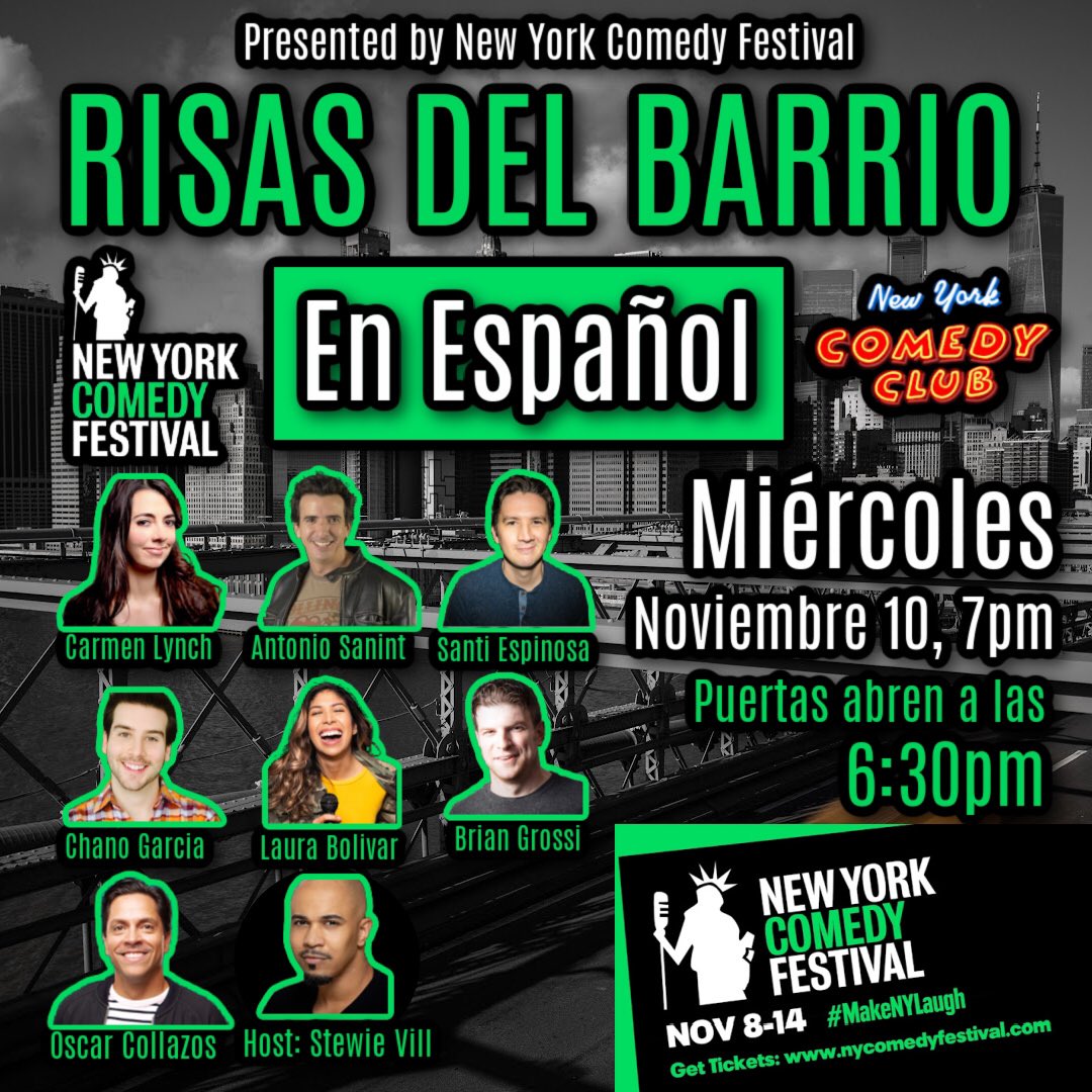 SantiagoComic's tweet photo. ¡Hola a todos! mañana hacemos historia en el @nycomedyfest @nycomedyclub - si hablas español DEBES estar en este show, y si no puedes venir, pasa la voz! Let’s do it @antoniosanint @CarmenComedian @briangrossi @colombiancomic @Stewievill and more! #makenylaugh #nyc #latinosenusa https://t.co/Hjt3UPBu60