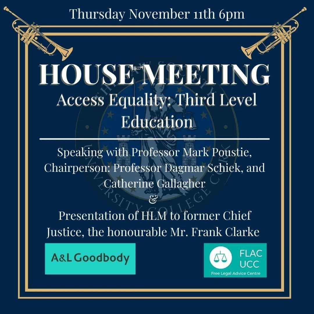 We at UCC FLAC are delighted to collaborate with <a href="/UCCLawSociety/">UCC Law Society</a> for their upcoming House Meeting this Thursday entitled "Access Equality: Third Level Education". This event is not to be missed! See you there!