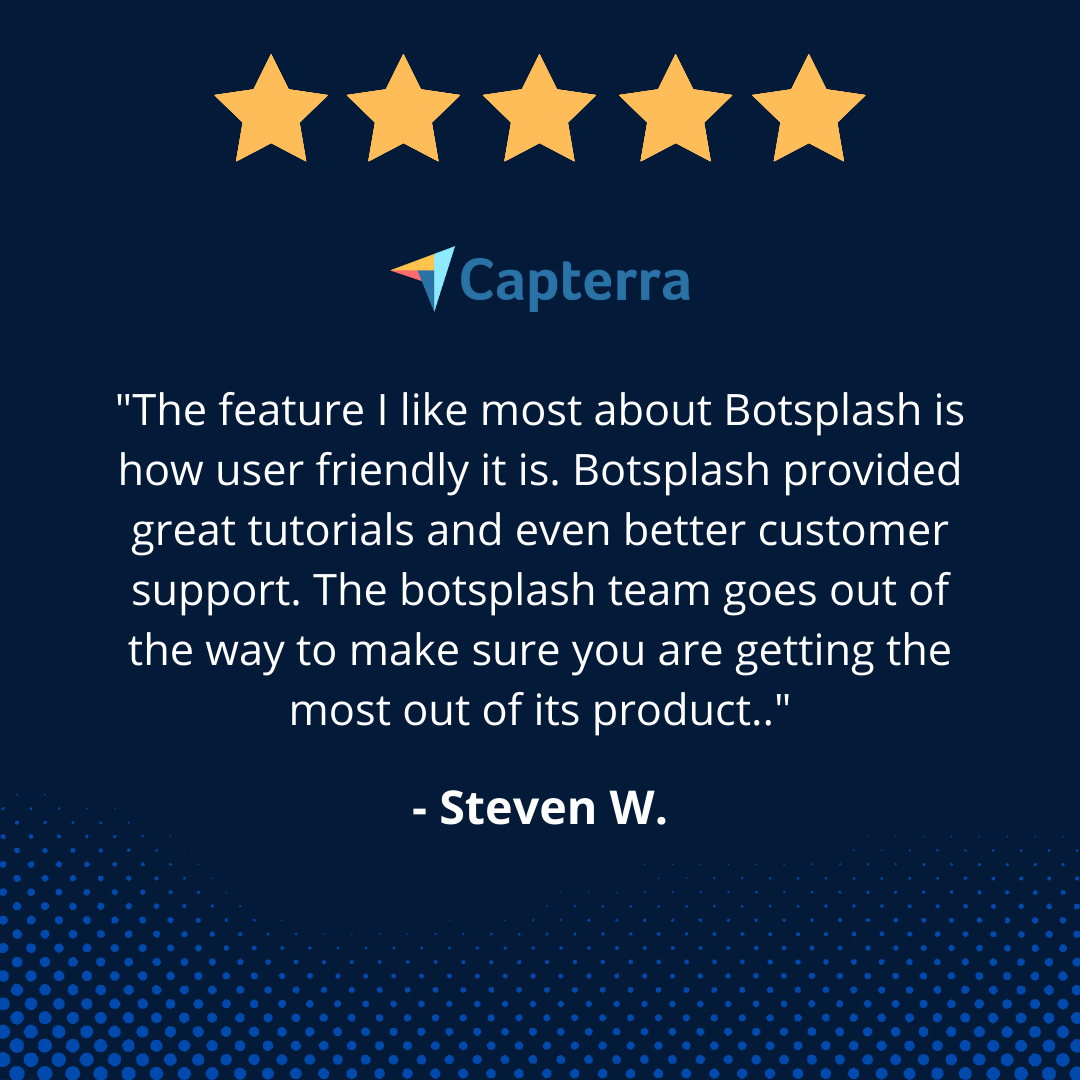 botsplash_'s tweet photo. Another happy client! We're always thrilled to hear your feedback. Positive reviews like this one are an integral part of our success. We appreciate the continuous love and support!  

#Botsplash #Reviews #Capterra #ClientSatisfaction #ConverseToConvert #BeThereForYourCustomers https://t.co/T5BKfmDIus