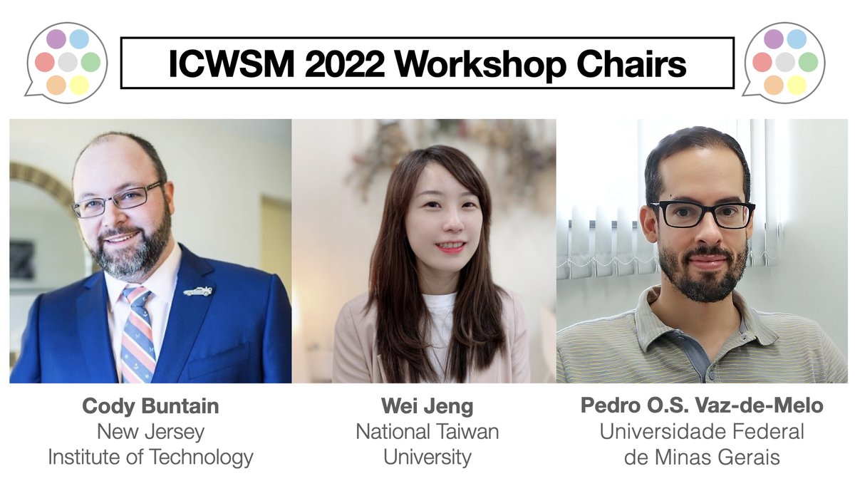 We are happy to announce the ICWSM 2022 call for workshops is now open at icwsm.org! And please welcome your 2022 workshop chairs!

<a href="/codybuntain/">Cody Buntain | @cbuntain.bsky.social</a> <a href="/wjeng/">Dr. Wei Jeng</a> <a href="/pedroolmo/">Pedro Vaz de Melo</a>