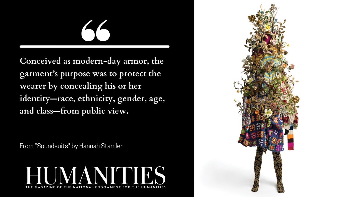 “... the garment’s purpose was to protect the wearer by concealing his or her identity...” @hstamler dives into Nick Cave’s “Soundsuit” in her <a href="/humanitiesmag/">Humanities Magazine</a> debut: bit.ly/3mYM5Mv
