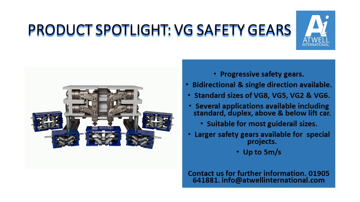 atwellint's tweet image. PRODUCT SPOTLIGHT: VG Safety Gears. The best safety gears in the lift industry. Contact us for more details. info@atwellinternational.com 01905 641881 #safetygears #liftequipment #safties