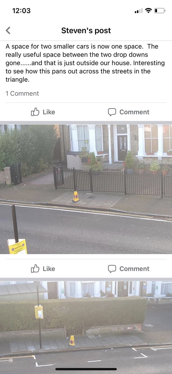 Sjed156's tweet photo. @GreenPartyScott @MalcolmClark77   CPZ lines on Stanthorpe painted today. We welcomed it. But look at the lines being painted. 1 parking space where we used to have 3.  This is just the start. It’s going to be a nightmare - even worse than before. Pls sort out! https://t.co/yku1lueeTt