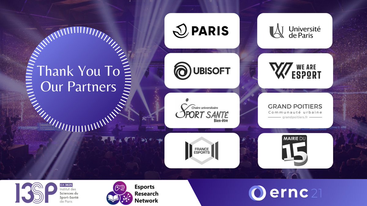 Esports Research Network Conference 2022 (@ern_conference) on Twitter photo 🙇 We would like to particularly thank our partners for supporting this first international conference dedicated to "Esports Health and Wellbeing" co-organized by the <a href="/EsportsResNet/">Esports Research Network</a> and the <a href="/Labo_I3SP/">Institut Sport-Santé</a> !
Without them, we could not offer you an event of this exceptional quality! 🙇 We would like to particularly thank our partners for supporting this first international conference dedicated to "Esports Health and Wellbeing" co-organized by the <a href="/EsportsResNet/">Esports Research Network</a> and the <a href="/Labo_I3SP/">Institut Sport-Santé</a> !
Without them, we could not offer you an event of this exceptional quality!