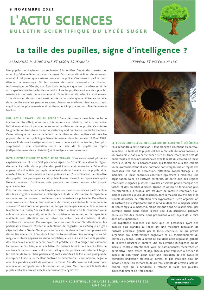#actuscience du <a href="/lycee_suger/">Lycée Suger</a> du 9 novembre 2021
 
#pupilles #intelligence #mémoire #locuscoeruleus