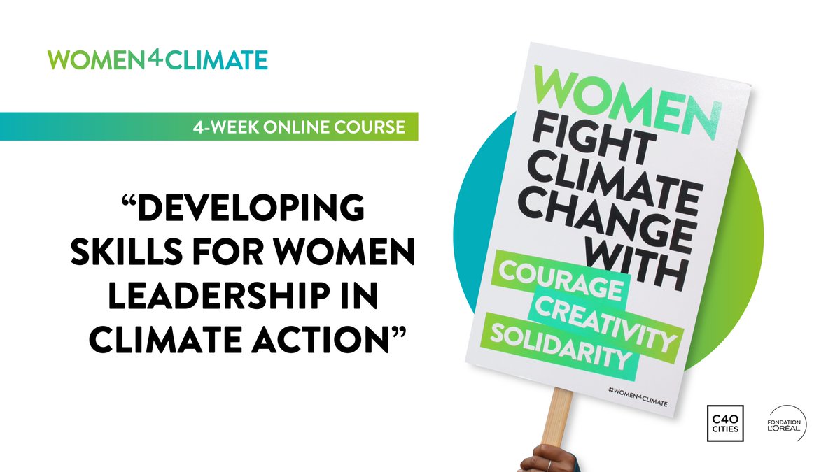 Women's leadership is key to addressing the #climatecrisis. Join the <a href="/c40cities/">C40 Cities</a> @lorealcommitted <a href="/Women4Climate/">Sustainable Climate & Women Empowerment Initiative</a> online course to become an inclusive climate leader and create a green and just future for all. Register now for free: bit.ly/w4c_online_cou…