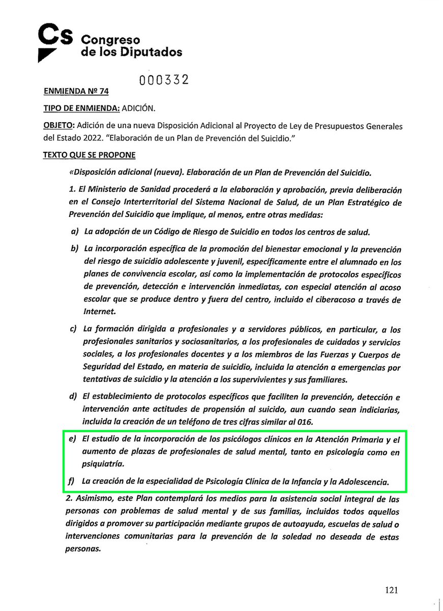 MasplazasPIR's tweet photo. Entre otras, @CiudadanosCs recoge en la enmienda 332 la contratación de más psicólogos en Atención Primaria y la creación de la Especialidad de Psicología Clínica de la Infancia y la Adolescencia. Creemos que es el único partido que pide esta demanda concreta y lo agradecemos. https://t.co/FEi9roG3Hy