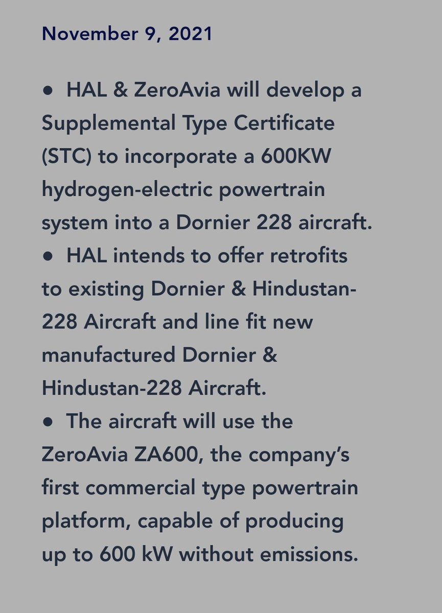 #HindustanAeronautics Ltd (#HAL) Collaborates with @ZeroAvia to Develop Hydrogen Powertrain for Dornier 228 Zero-Emission Aircraft.