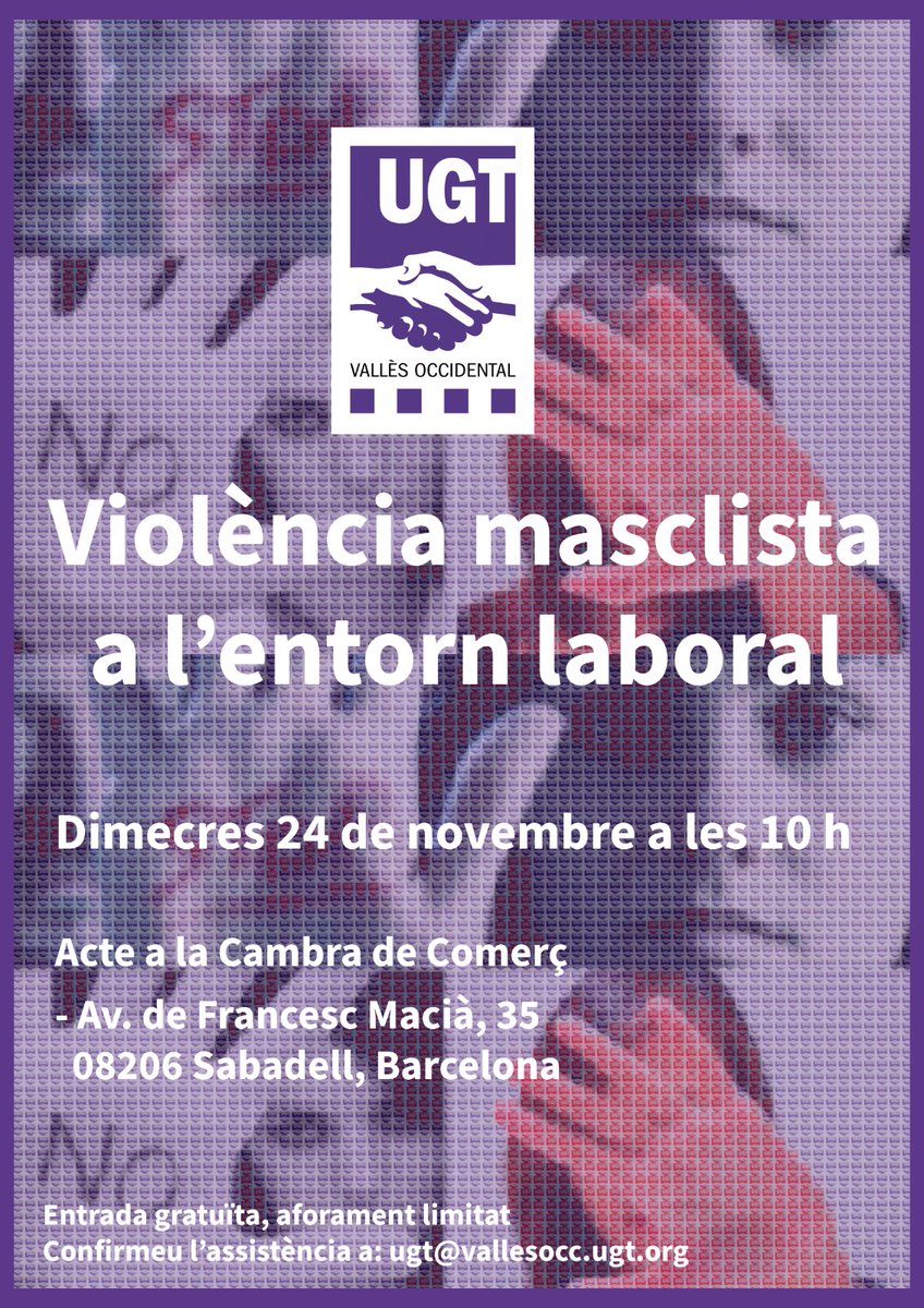 ugtvallesocc's tweet photo. ⭕️Vols saber les últimes novetats en protocols d'assetjament a la feina?
🗣️Et volem explicar la feina que fem per a la prevenció i l'abordatge de l'assetjament sexual i per raó de sexe. 
🗓️24 de novembre 
⌚️10 h 
📍Auditori de la Cambra de Comerç a l'eix Macià de Sabadell. https://t.co/xxBCadiHS0