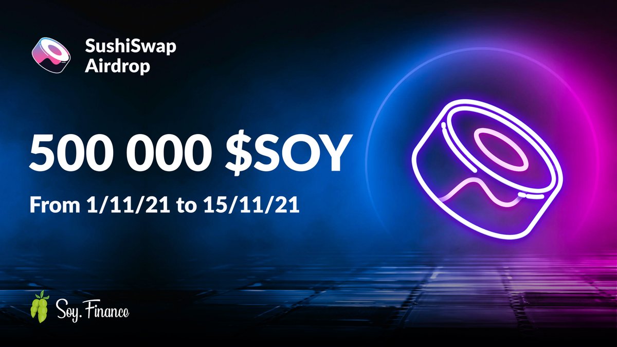 TheRealSloFi's tweet photo. SushiSwap Airdrop Update 🪂

Our #Airdrop already attracted 50 000 participants 🔥

If you are active on #SushiSwap and you still haven't claimed your $SOY tokens, then you better join our community 😏

➡️https://t.co/eL9ECaeI84

#Crypto &amp; #DeFi https://t.co/Cay5bkpy6u