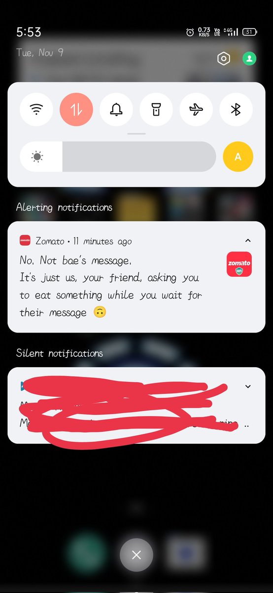 Prteekjh's tweet photo. I was about to order a pizza then I got this notification! 
Not bae's msg!?
Seriously!? I am still single an on top of that even @zomato is teasing me🥲🥲.. 
Dekhkar khane ka man bhi nahi kar raha hai! https://t.co/uaWZC6QUGe