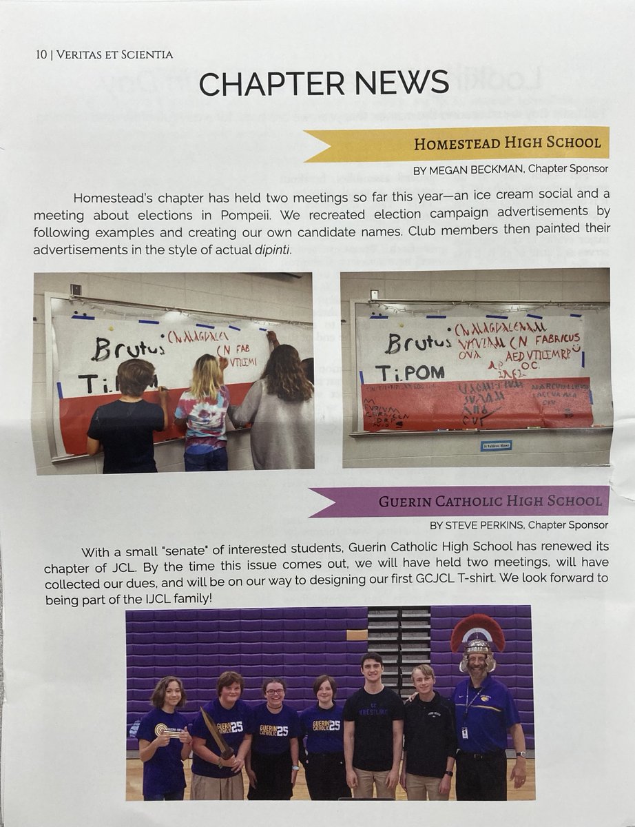 INTOY2014's tweet photo. Wow! The @GuerinCatholic Junior Classical League made it into Veritas et Scientia, the official newsletter of @indiana_jcl! @GCHSTheMax @LFoerder https://t.co/Ltm3OwakqF