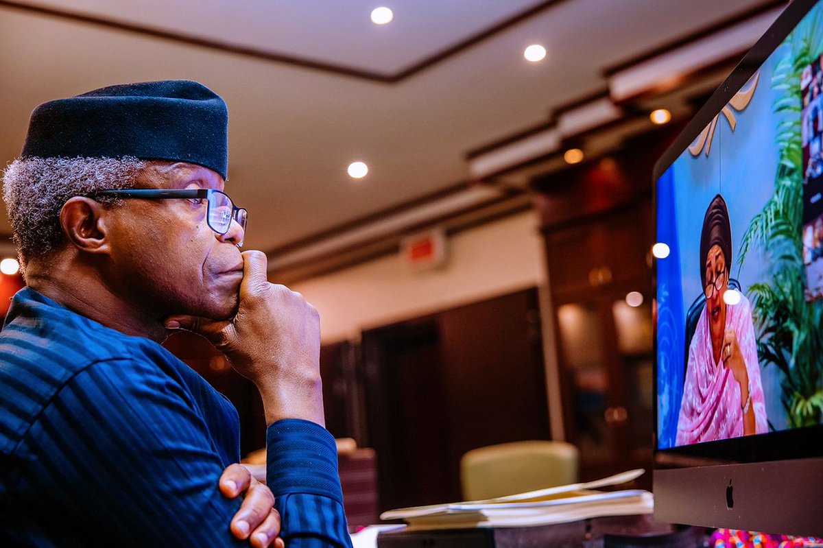 Gadgetsphere_ng's tweet photo. While @SavvyRinu was busy throwing shades at her papah, Our ever resilience VP. Prof Yemi Osinbajo SAN was today virtually chairs a high level meeting on Nutrition at the State House, Abuja. https://t.co/85ZcnOnipd