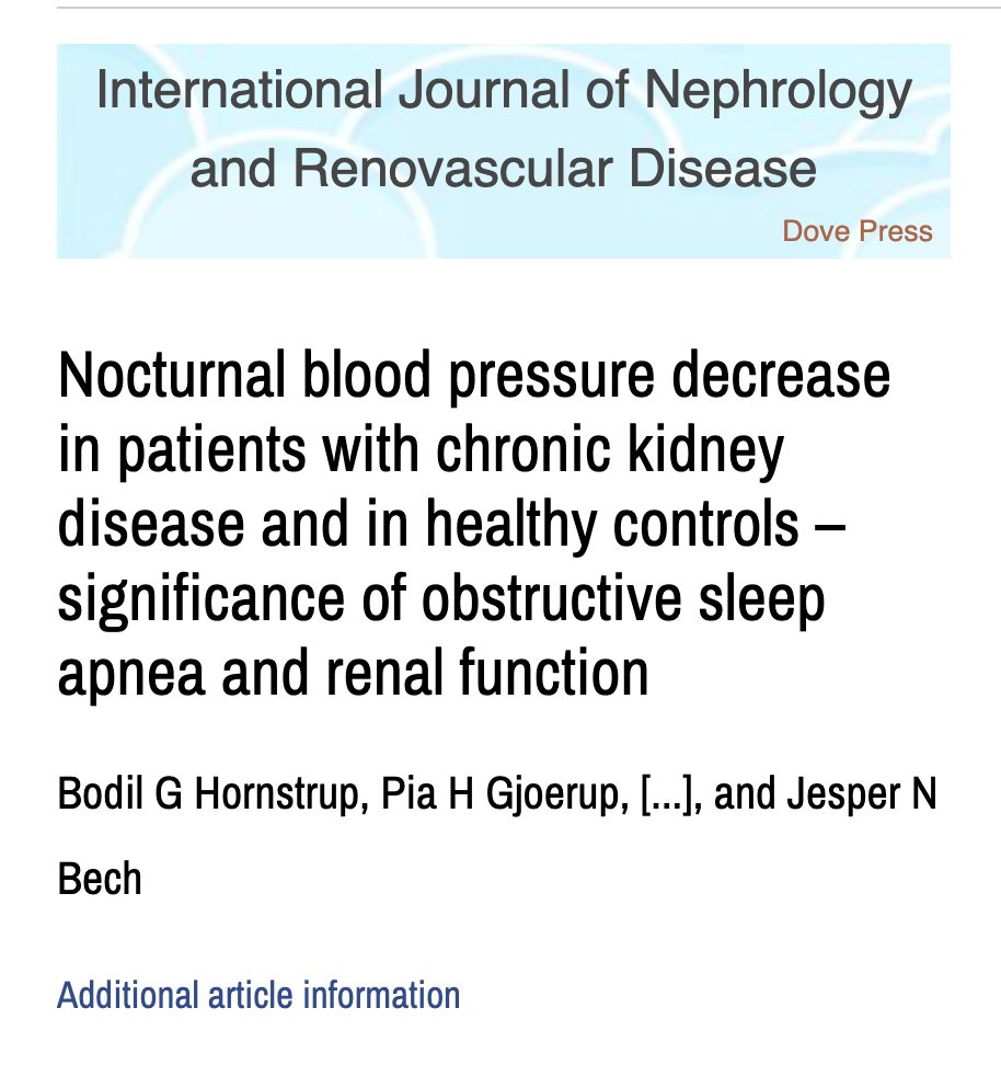 Bodil Hornestrup and co-authors found that CKD 3-4 👩👨 had ⬇️ brachial nocturnal BP (10% vs. 17) than healthy 👨👩. Nondipping in CKD was associated with #obesity , #diabetes  and #hearthealth. #hypertension <a href="/CopCard/">Copenhagen Cardiovascular Research Center</a>
ncbi.nlm.nih.gov/pmc/articles/P…