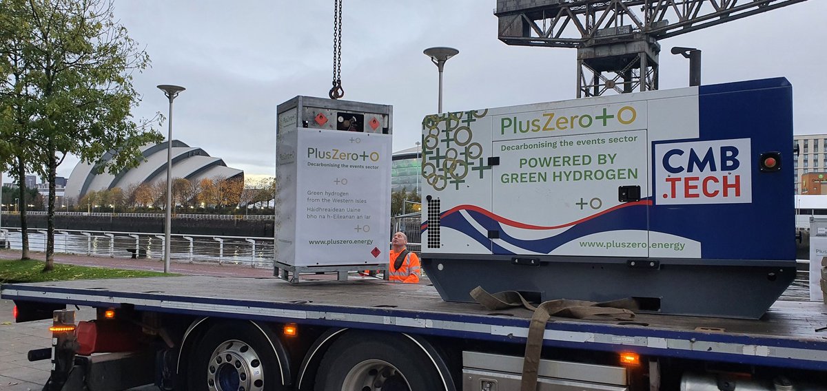That's our #GreenHydrogen clean power generator solution being loaded up after successful Glasgow <a href="/COP26/">COP26</a> debut powering <a href="/MalinGroup/">Malin Group</a>'s Zero Carbon Shipping and Offshore Wind conferences.  Next stop Edinburgh Castle 😀