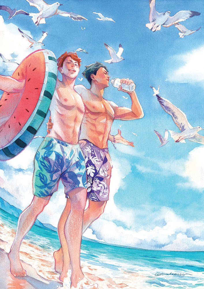 Beach time with Ushijima and Oikawa for @ushioikazine! 🏖️🍉
Let's just say Ushi decided he needed a vacation in Argentina 😎

#UshiOi #牛及 #Haikyuu #ハイキュー