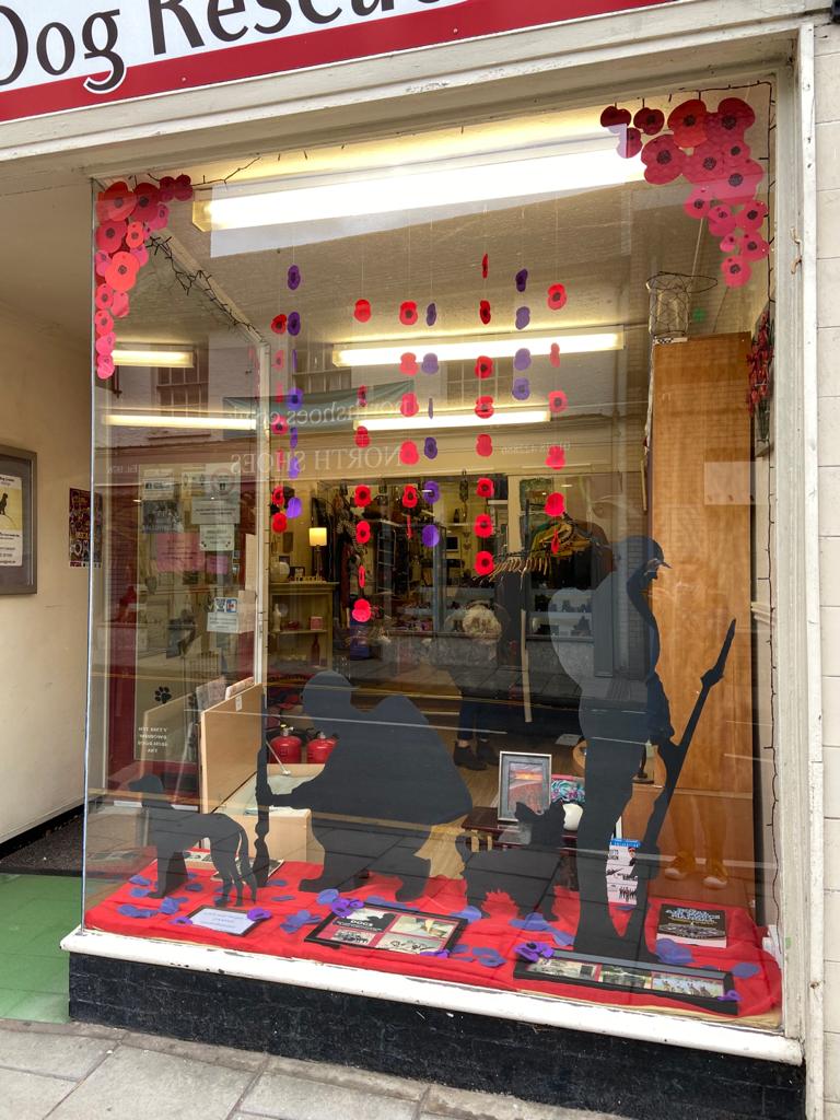 3CountiesDogs's tweet photo. Look at how fabulous our shop is looking, all decorated to commemorate Remembrance Day on Thursday. 
Decorations by our lovely manager Steph Tuohy and metal dogs and figures by Simon Glenn
Why not drop by and see our winter stock?  Open 6 days a week 9.30am to 4.30pm. https://t.co/21cGJ7jXYO