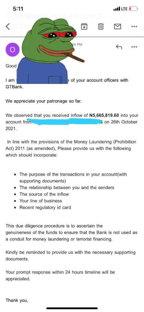 TosinOlugbenga's tweet photo. I tweeted in the morning that CBN is raging again, doing everything to clamp down on crypto traders.

Ordinary 5 million Naira, they want to know your source of income.

You can only try, na you go tire! https://t.co/k3vaEsoViA