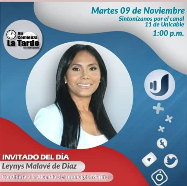 Rodolfberman's tweet photo. No te pierdas hoy por Unicable Canal 11, a @LeynysMalave  a la 1 pm, en el programa ASI COMIENZA LA TARDE, 
#AquiEstamos
#EnUnidadRumboAl21N 
#YoVotoUnidad 
#AmorPorNuevaEsparta
#LaFuerzaQueNosUne
#MudYUnidadSomosTodos
#ResteadosConLeynys
#ResteadpsConAlfredo
#ConAlacranesNada https://t.co/4spDNlX3J5