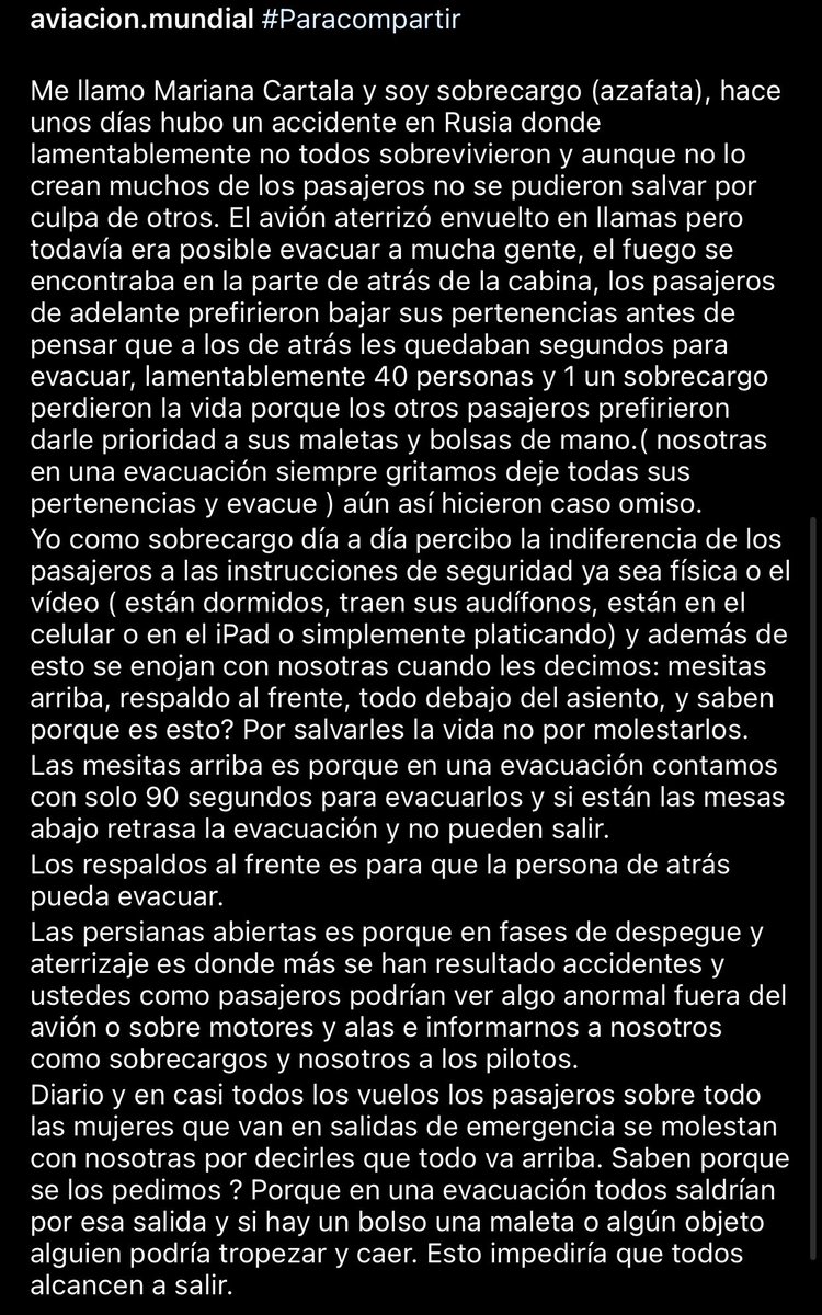 carmengaladhrim's tweet photo. todo lo q os pedimos hacer, desde cambiaros de sitio, subir la ventanillas, cerrar mesitas, maletas debajo del asiento, ningun abrigo o mochila en asientos ubicados en salidas de emergencia, etc.. es para q en caso de emergencia podais salir con vida del avión en 90 sg, de nada https://t.co/BS9f8k5Idc