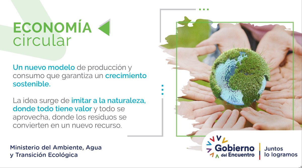 ¿Qué es la #EconomíaCircular? Es un modelo económico que pretende una mayor eficiencia en el uso de los recursos de la naturaleza como la energía, el agua y materias primas en la producción de bienes y servicios de consumo.