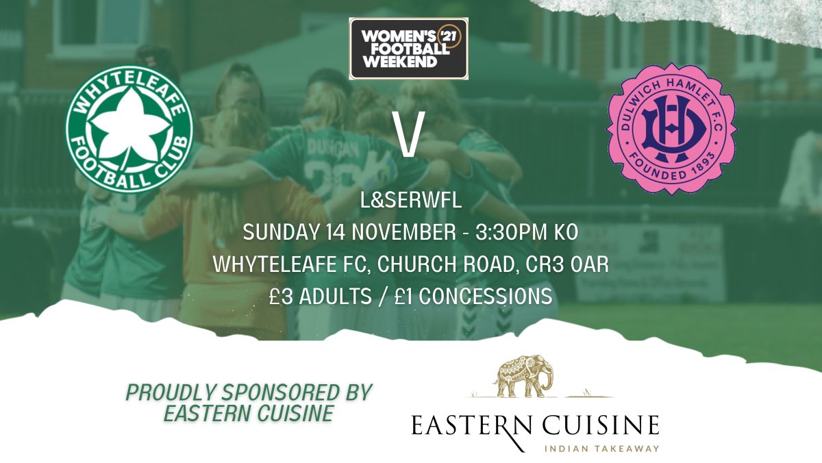 On Sunday we host <a href="/DHFC_W/">Dulwich Hamlet FC W</a> at Church Road with thanks to matchday sponsors <a href="/easterncuisine/">Eastern Cuisine SE19</a>
 
Winners - Best Takeaway in Central London 2021! #justeat #thebtas

Free delivery to #Dulwich, #CrystalPalace &amp; surrounding plus 15% off orders via app or 👉 bit.ly/3H89yCM