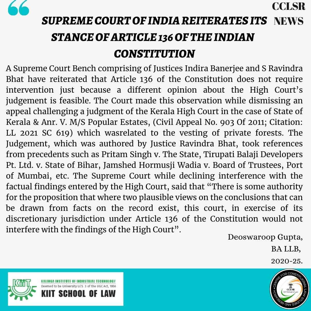 CclsrKiit's tweet photo. #SupremeCourtofIndia #Article136 #Constitution #ConstitutionofIndia https://t.co/LSSMqLEXRo
