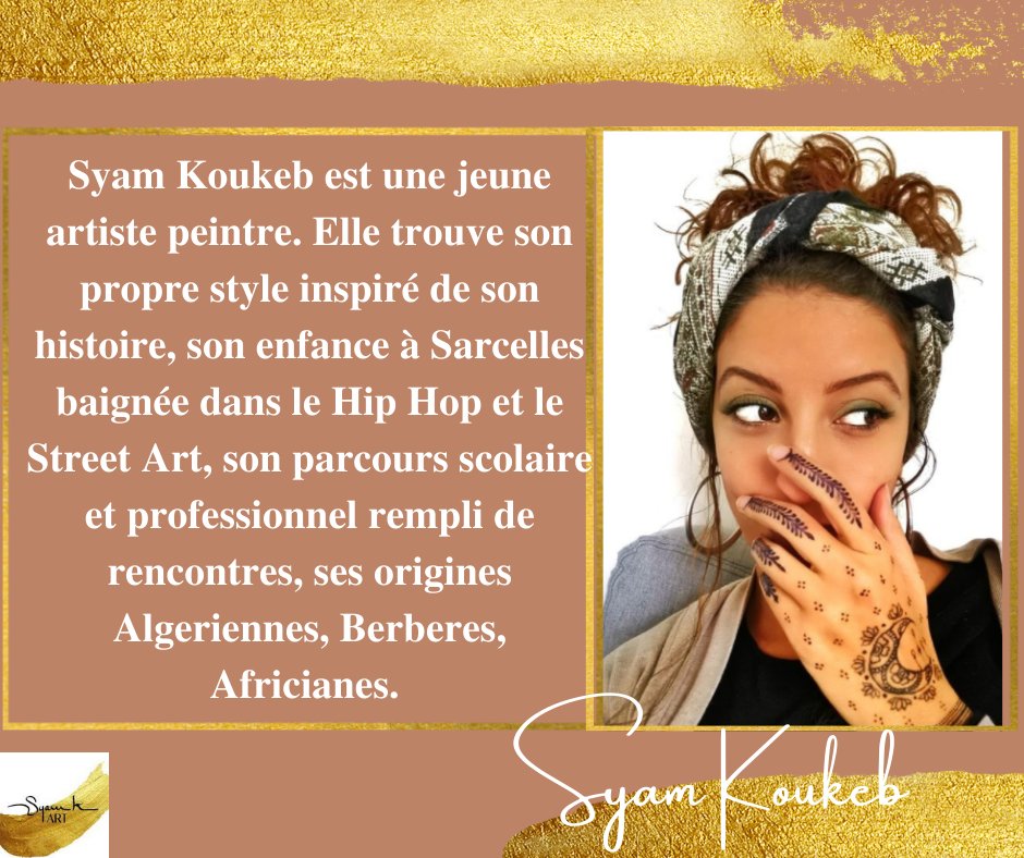 Cette artiste talentueuse que je vous présente aujourd'hui s'appelle Syam Koukeb, une femme au talent à couper le souffle. Un coup de pinceau et elle vous enchante avec ces tableaux inspirés d'ici et d'ailleurs.
Retrouvez SYAM Koukeb ART  25 novembre 2021.