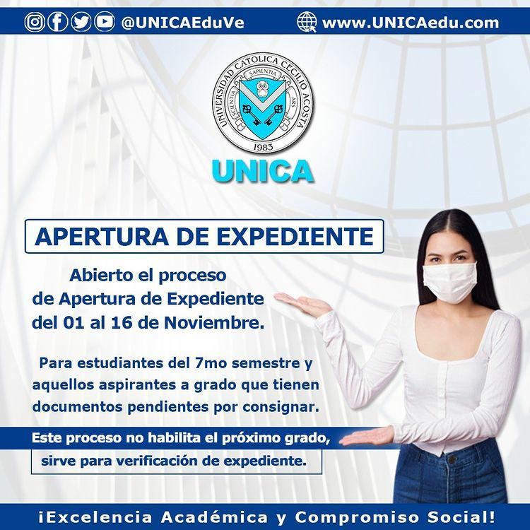 UNICAeduve's tweet photo. ¡APERTURA DE EXPEDIENTE!

Abierto el proceso de Apertura de Expediente del 01 al 16 de Noviembre. Para estudiantes del 7mo semestre y aquello aspirantes a grado que tienen documentos pendientes por consignar.
.
.
Somos #LaCatólicaDeMaracaibo https://t.co/Ca7a8wUkqW