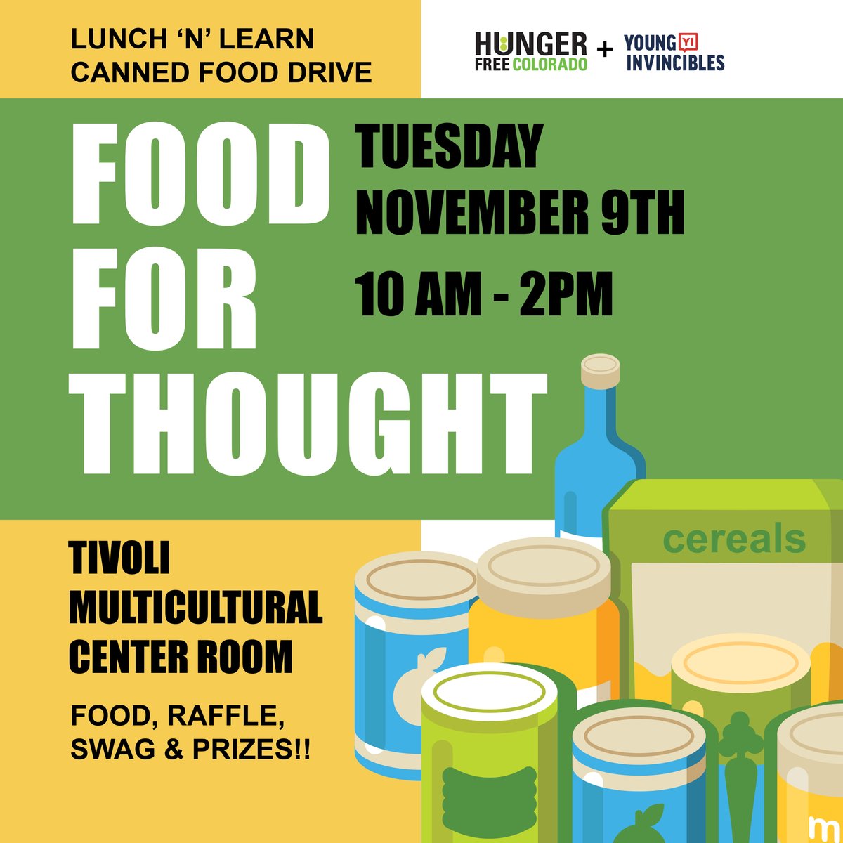 CCDedu's tweet photo. Join us for FREE food, swag, prizes! Bring canned goods to be entered in the raffle!! Find out if you are eligible for SNAP benefits and get registered TODAY!! See you there!
.
#foodforthought #hungerandhomelessawarenessweek #studentresources #ccdlife https://t.co/yv9y8BWX8R