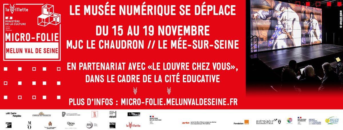 🖼 <a href="/MicroFolie/">Micro-Folie</a> #Itinérance 👉 MJC <a href="/LeChaudron77/">LeChaudron77</a> 
Du 15 au 19/11, RDV avec notre #MuséeNumérique au Mée-sur-Seine.
En lien avec la #CitéÉducative de #MelunValdeSeine et en partenariat avec #LeLouvreChezVous.
micro-folie.melunvaldeseine.fr/informations-t…