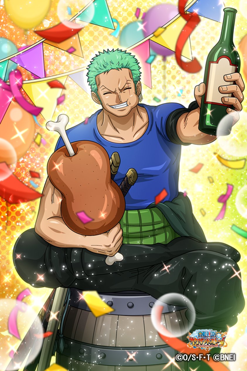 One Piece サウザンドストーム ハッピーバースデー ゾロ 本日は ゾロ の誕生日 おめでとうございます 記念して特別な 5シーンカードをプレゼント ログインしてお受け取りください サウスト Onepiece ゾロ誕生日サウスト宴会場 ゾロ誕生祭