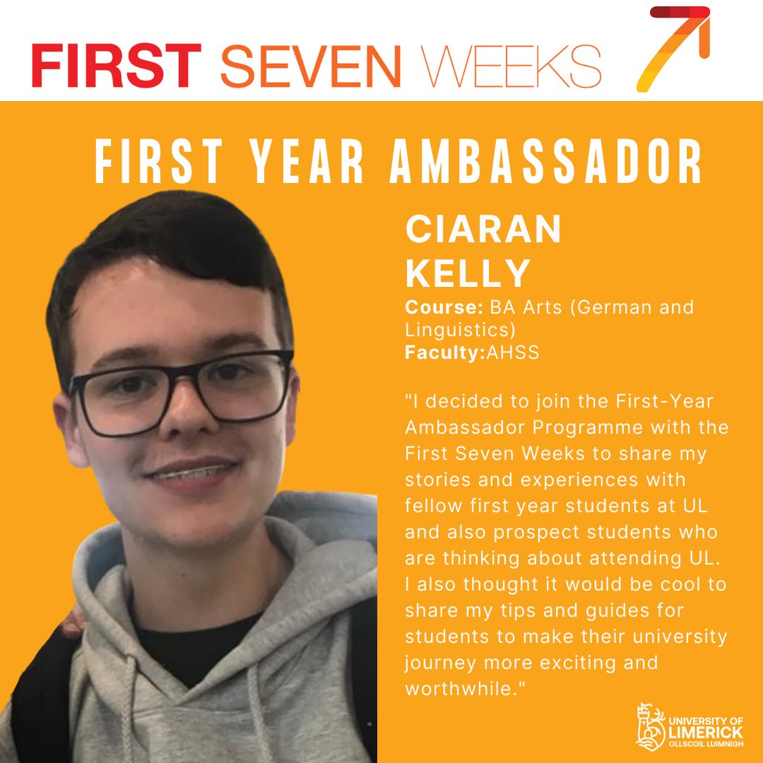 ULF7W's tweet photo. Introducing another student ambassador this week! @ciaranjames02 

#firstsevenweeksul #studentsupport #academicsupport #academiclife #ul https://t.co/AmDbanwP7T