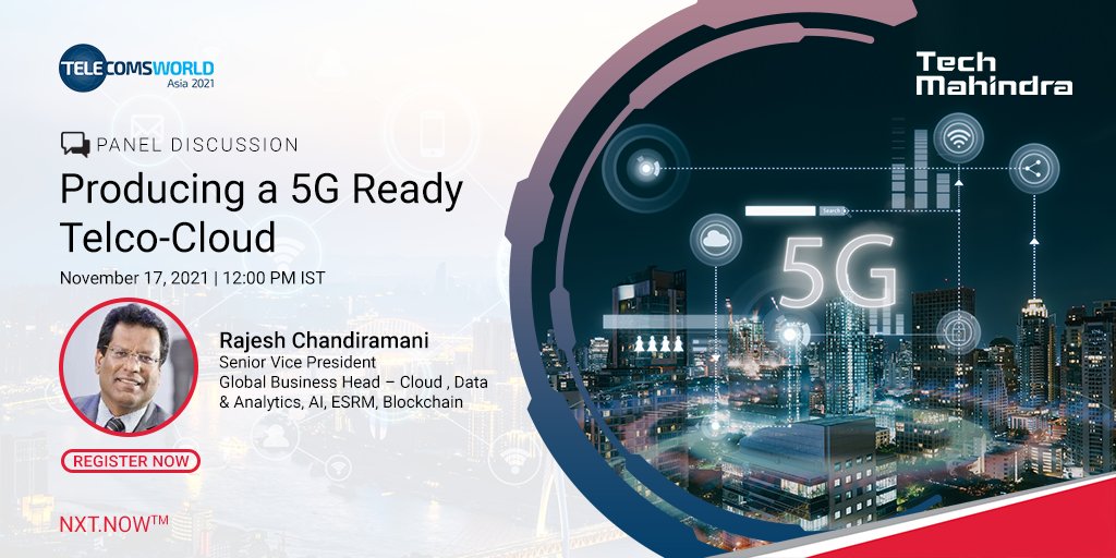 Listen to <a href="/RC_Chandiramani/">Rajesh Chandiramani</a>, Senior Vice President &amp; Global Business Head – Cloud, Data &amp; Analytics, AI, ESRM, Blockchain, <a href="/tech_mahindra/">Tech Mahindra</a>, who would be the Speaker for Panel Discussion at Telecoms World Asia 2021 on 17th November

Register now: cutt.ly/ZTyBtMX

#NxtNow