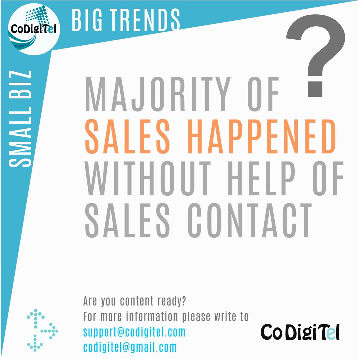 CoDigiTel's tweet photo. Are we moving to a SELLER FREE WORLD?
Learn More> https://t.co/fa53zuhD1G
#BizHour #codigitel #contentwriting #contentmanagement #webcontent #campaigns #AzadikaAmritMahotsav #MagneticMaharashtra #midc #MakeinIndia #smb #sme #smallbusiness https://t.co/aDY5YybBqd
