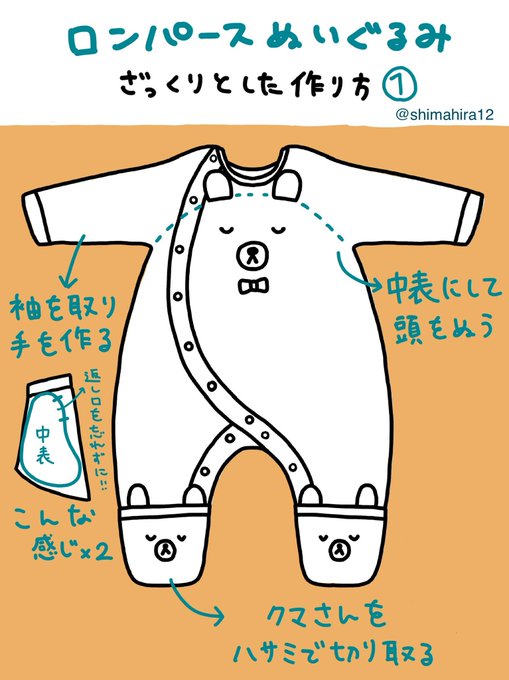 ロンパースぬいぐるみへたくさんの反応ありがとうございます。正直びっくりしています……。
ざっくり作り方を書きました。
参考になれば嬉しいです。 https://t.co/M9bN3sX1Rp 