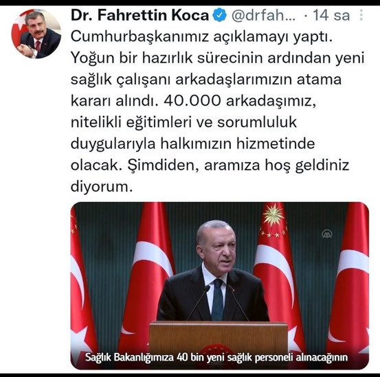 Bakanım bizler sizin açıklamanıza istinaden işçi dahil değildir diyoruz lütfen bu bilgi kirliliğine dair bir açıklama yapın <a href="/drfahrettinkoca/">Dr. Fahrettin Koca</a> #İsciDahil40BinKabulEdilemez