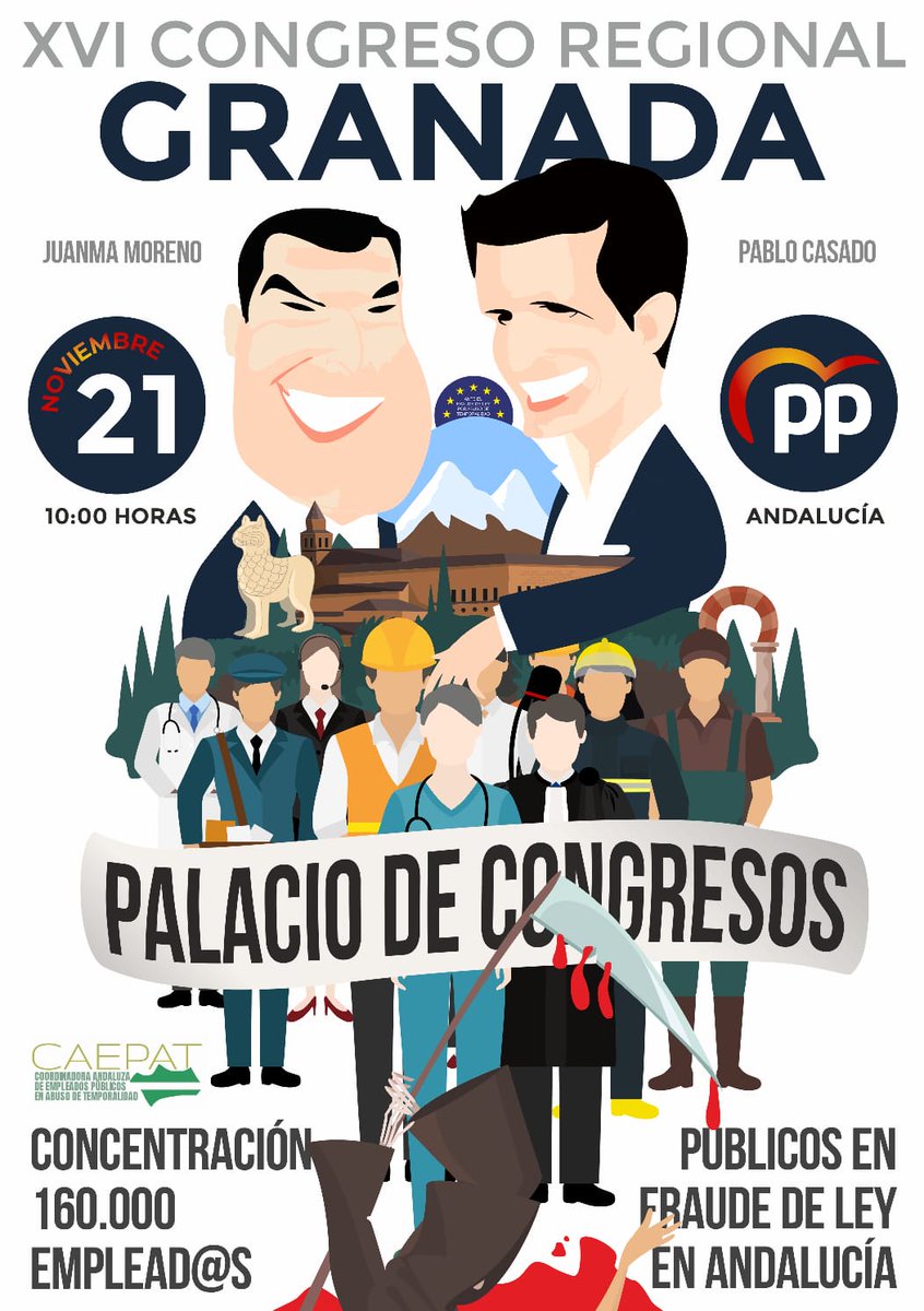 CAEPAT's tweet photo. ✅  CONCENTRACIÓN ante el Congreso Regional del @ppandaluz en Granada el próximo día 21 de Noviembre 
El abuso de temporalidad se combate con estabilidad, no con impunidad y mirando para otro lado 
@JuanMa_Moreno 
@eliasbendodo 
@pablocasado_ 
@TeoGarciaEgea 

#FijezaYa https://t.co/ROOlqjjpcL
