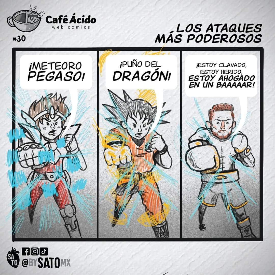 elsixtv's tweet photo. ¡LOS ATAQUES MÁS PODEROSOS!
#cafeácido #30 #webcomic #comic #tiracomica #sato #bysato #illustration #ilustracion #digitalart #artedigital #seiyadepegaso #pegasusryuseiken #songoku #goku #dragonball #saintseiya #caneloalvarez #mana @saintseiyamexic @Canelo @CANELOTEAM https://t.co/jQ40VbsMvY