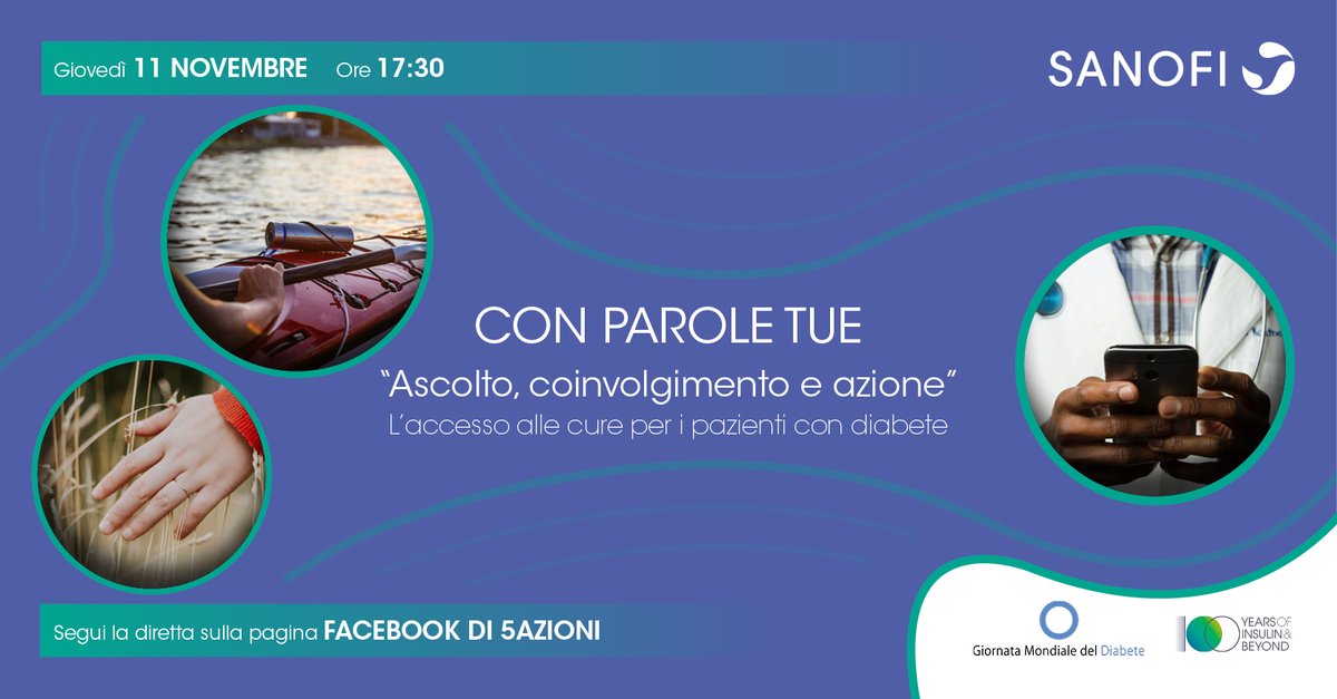 5azioni's tweet photo. Il 14 novembre si celebra la #GiornataMondialedelDiabete, con un focus particolare sull’importanza del tema dell’accesso alle cure. Non perdere l’appuntamento speciale di “Con parole tue”, la serie di incontri per conoscere e comprendere il #diabete, giovedì 11 novembre ore 17:30 https://t.co/qXF9L6VOI9