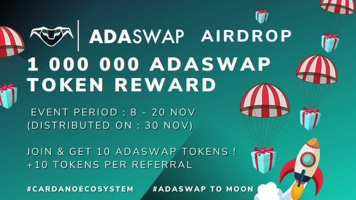 🔥🔥 Adaswap Community Airdrop 🔥🔥 💰 RewardPool: 1 000 000 Adaswap Token will be distributed to Adaswap community members. 📅 Ends: November 20 🏦Distribution: November 30 ❇️Join Airdrop: t.me/AdaswapAirdrop…