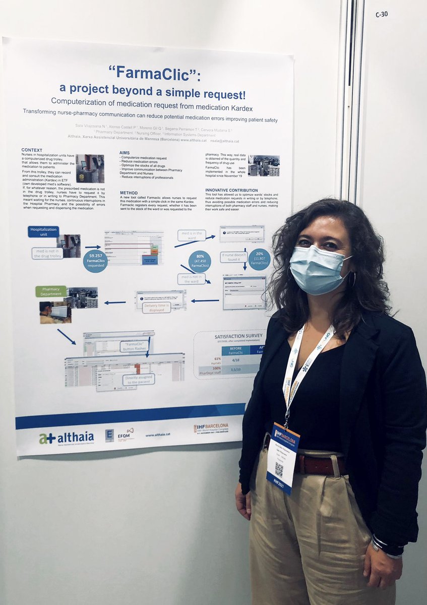 👥 El Servei de Farmàcia d'#althaiamanresa, amb la seva cap <a href="/nunasala/">Núria Sala</a>, participa al #IHFBarcelona presentant #FarmaClic, un projecte que transforma la comunicació entre els professionals d’#infermeria i #farmàcia i reverteix en una millor seguretat del pacient.

#IHF2021