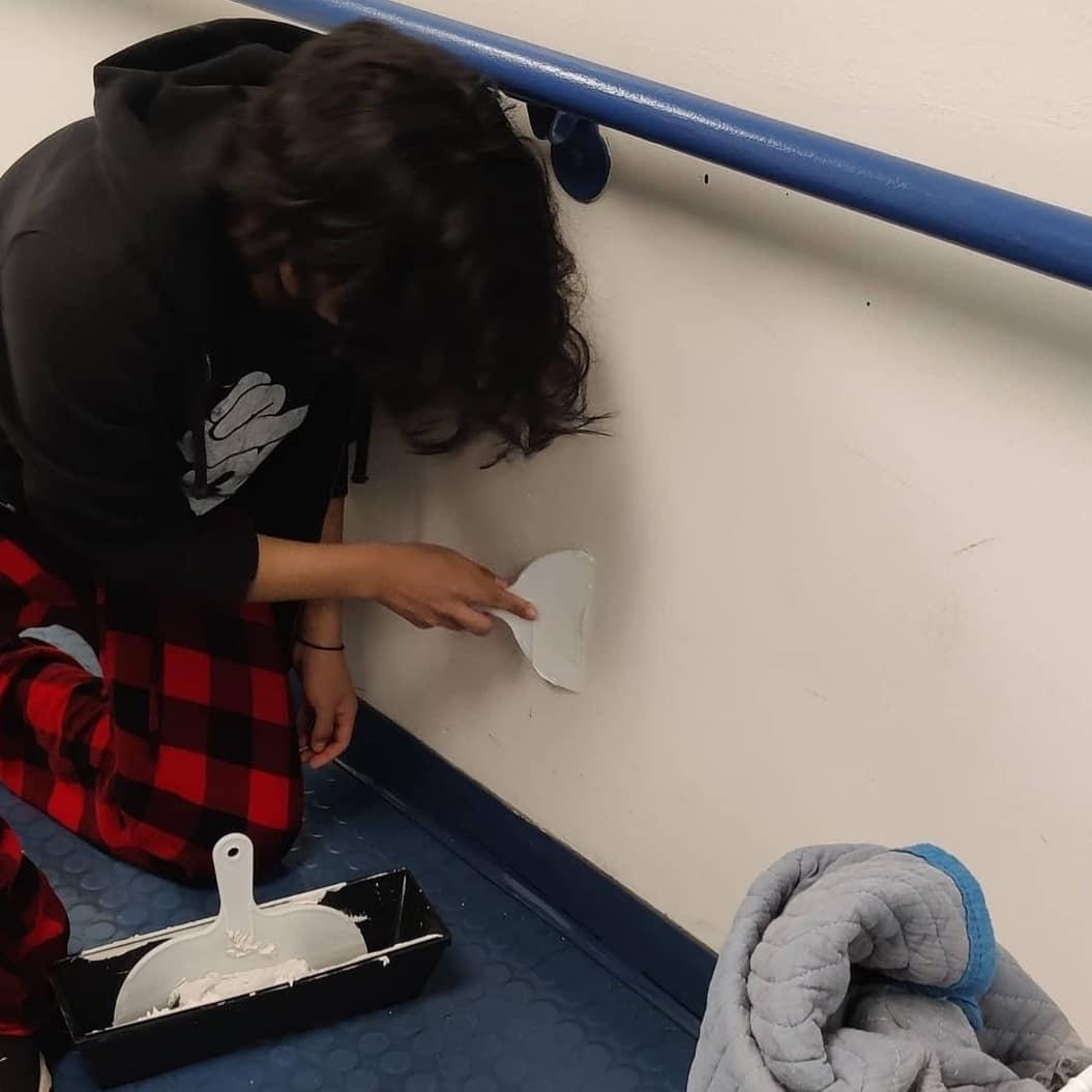 woteched's tweet photo. Home Maintenance students repaired areas of the school that had damaged sheetrock. The learning doesn't get anymore authentic than this! @woschools https://t.co/X8BFwQ37FN