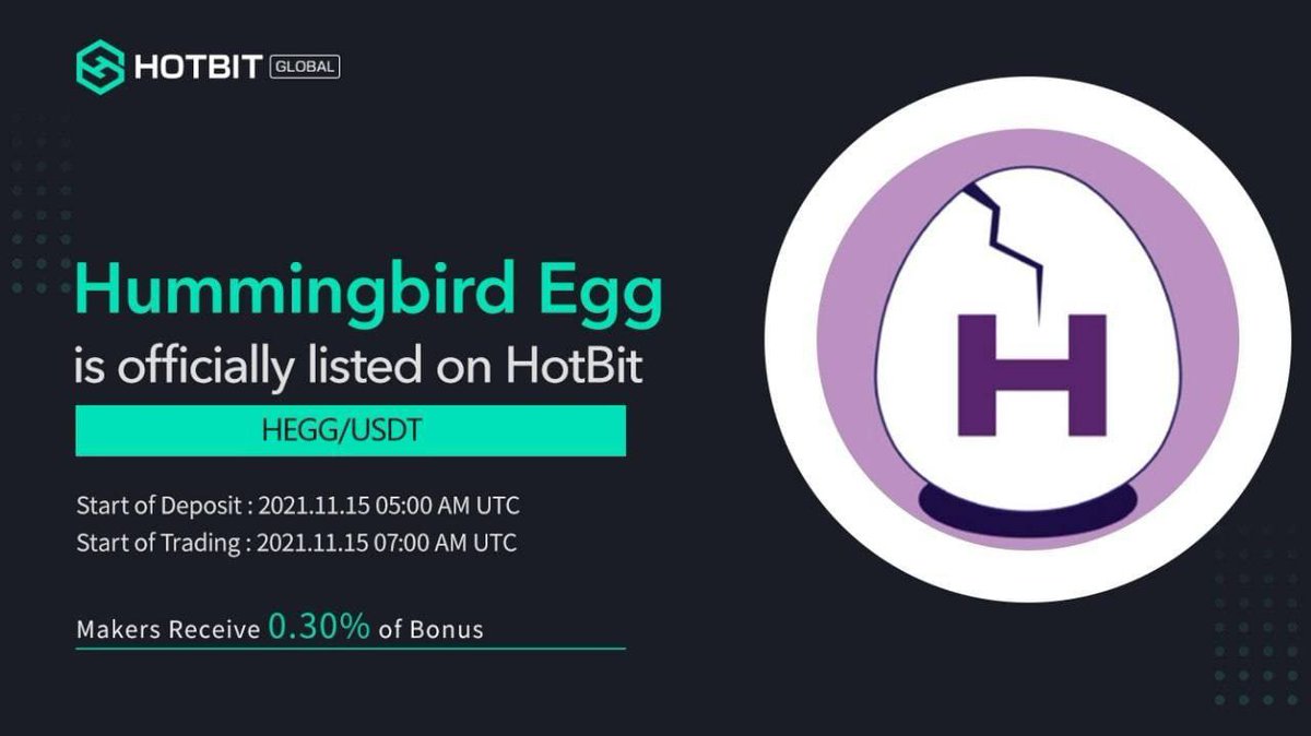 WhaleAlarms's tweet photo. 🚨Hotbit Listing coming soon for $HEGG !🚨 

Check details here :
https://t.co/qeCiZYgKiC

Website : https://t.co/gEiyIb1ohv 
Telegram : https://t.co/pQL0pZ8yLs

@HmngBsc 
@hmngarmy 
@Gideonhmn 
@Crypt0mummy 
@1goonrich 
@DelCrxpto 
@ChinaPumpWXC 
@Hotbit_news 
@Hotbit_Updates https://t.co/R16Um5CroV