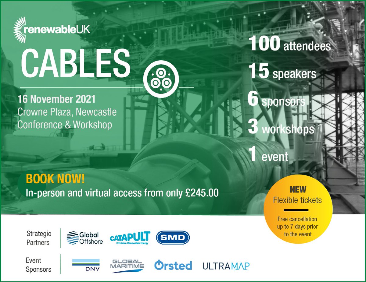 Excellent to be attending and sponsoring the #subsea #Cables21 event at <a href="/CrownePlazaNCL/">Crowne Plaza Newcastle - Stephenson Quarter</a> next week organised by @renewableUK.

We're in good company too with @orsteduk, @dnv_group, <a href="/_GlobalOffshore/">Global Offshore</a>, @orecatapult and @smdworldwide.

See you there!

events.renewableuk.com/60-cables-2021
