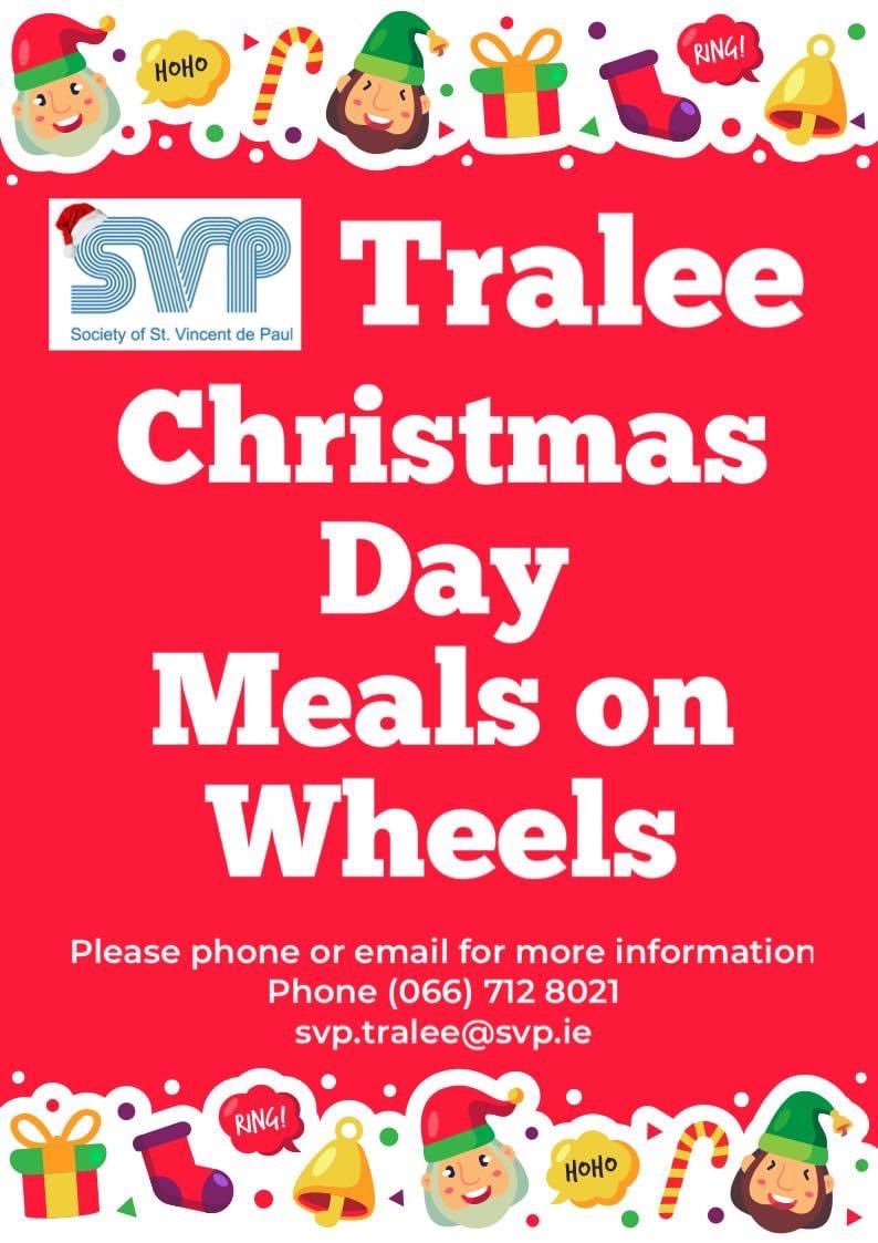 Just like Santa we’re getting prepared for a busy Christmas Day. If you know of an older person or vulnerable adult who needs and wants a Christmas Day dinner (No charge) in the Tralee area please contact Svp on (066) 712 8021 or email svp.tralee@svp.ie <a href="/SVP_Tralee/">SVP Tralee</a>